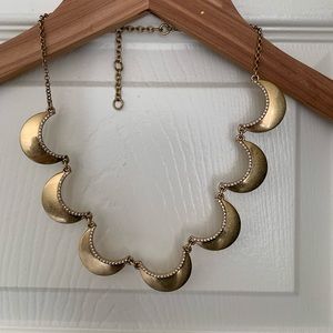 J Crew scalloped matte gold with crystal necklace